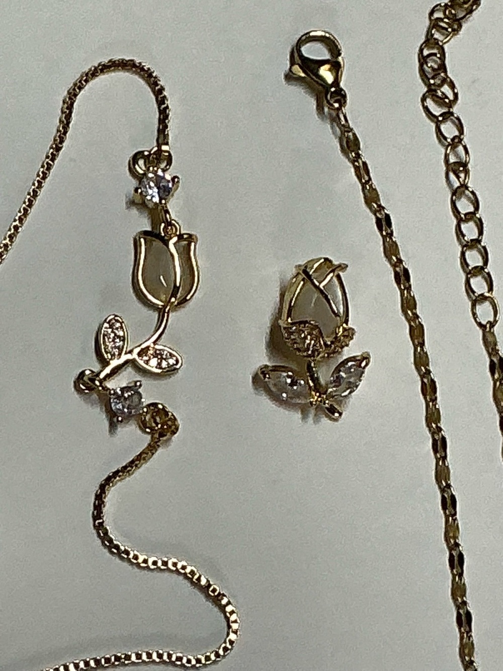 Tulip Necklace & Tulip Bracelet Adjustable Gold-Tone over Steel